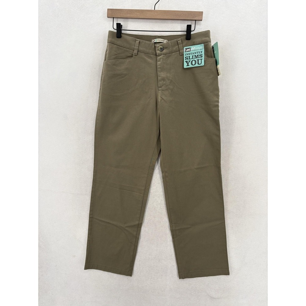 Lee Plain Front Chino Pants Womens 8 Green Relaxed Straight Leg Twill Stretch